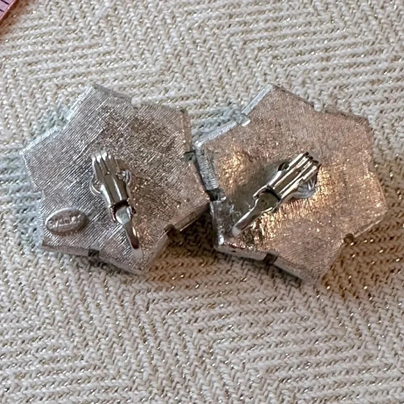 Rare Vintage Ballet Jewels Co Statement Clip On Earrings Silver Tone Star Flower - Picture 7 of 12